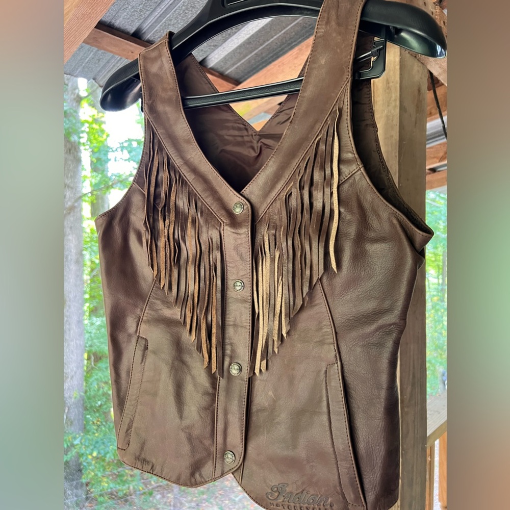 Indian Motorcycle Brown Leather fringe vest Medium NEW